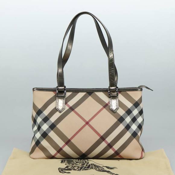 BURBERRY Nova Check Tote Bag PVC Beige Auth ki5332 - Picture 12 of 16